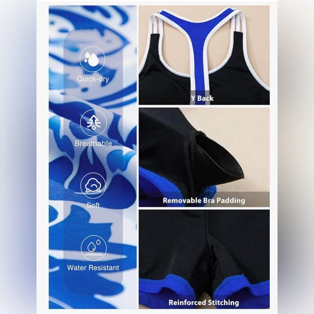 Blue Patterned Tankini Set Large - Picture 6 of 7